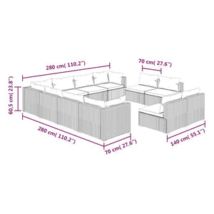 11-delige Loungeset met kussens poly rattan grijs
