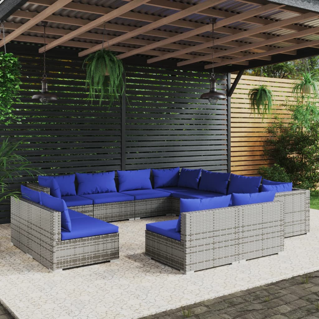 11-delige Loungeset met kussens poly rattan grijs
