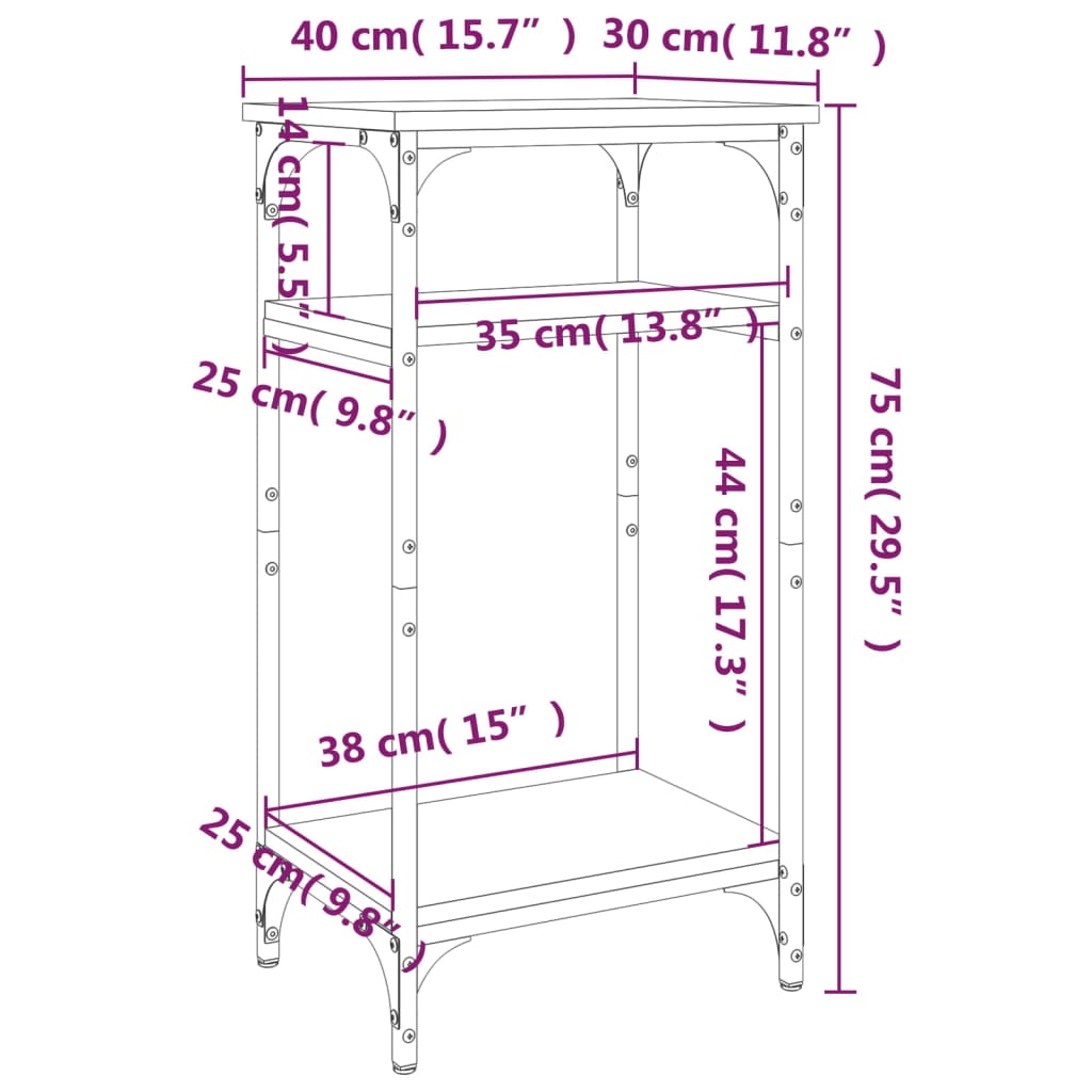 Bijzettafel 40x30x75 cm bewerkt hout bruineikenkleurig