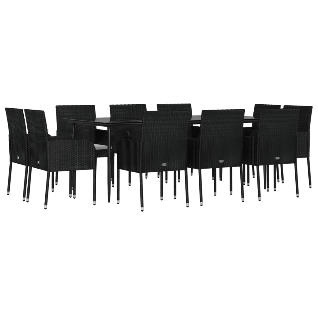 11-delige Tuinset met kussens poly rattan zwart