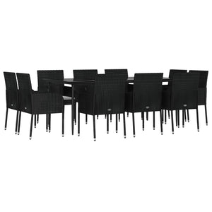 11-delige Tuinset met kussens poly rattan zwart
