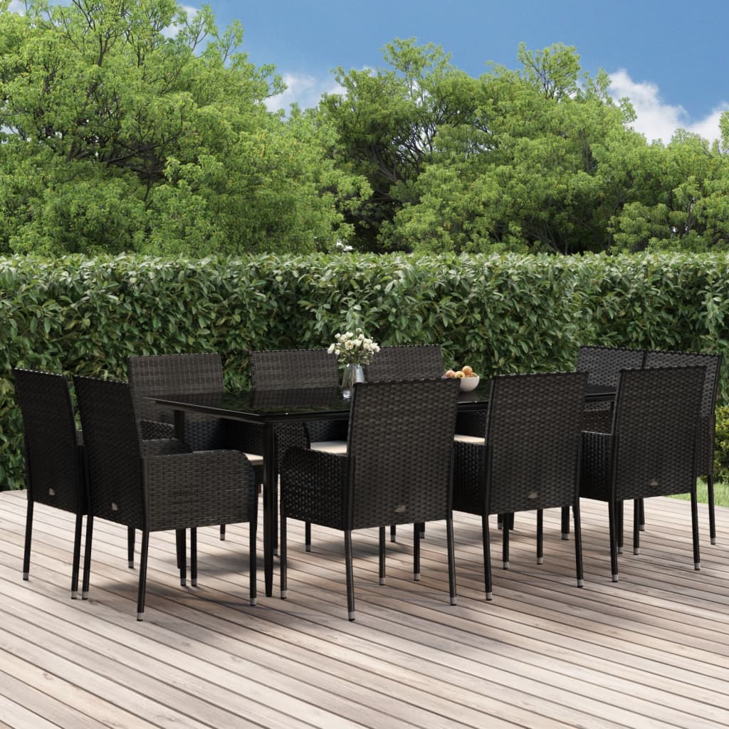 11-delige Tuinset met kussens poly rattan zwart