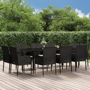 11-delige Tuinset met kussens poly rattan zwart