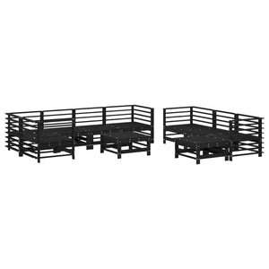 10-delige Loungeset met kussens massief hout zwart