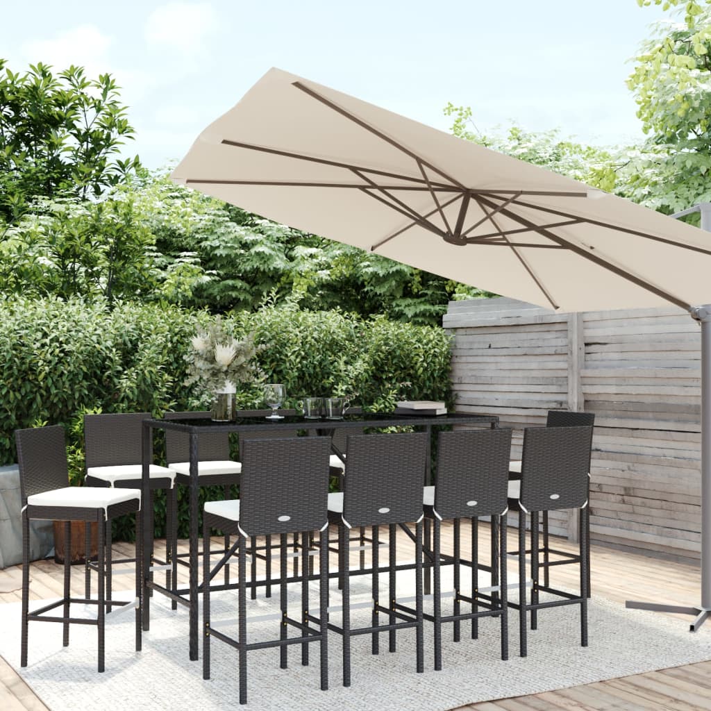 11-delige Tuinbarset met kussens poly rattan zwart