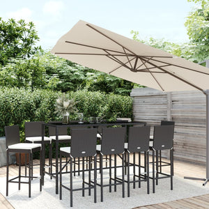 11-delige Tuinbarset met kussens poly rattan zwart