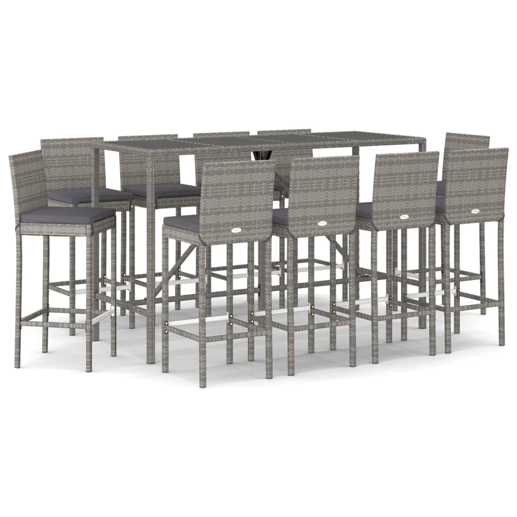 11-delige Tuinbarset met kussens poly rattan grijs