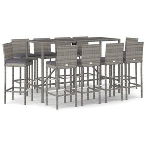 11-delige Tuinbarset met kussens poly rattan grijs