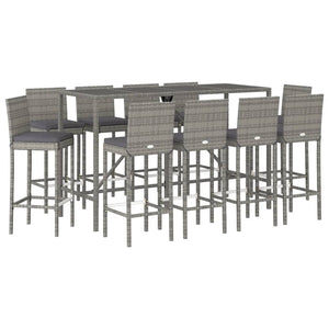 11-delige Tuinbarset met kussens poly rattan grijs