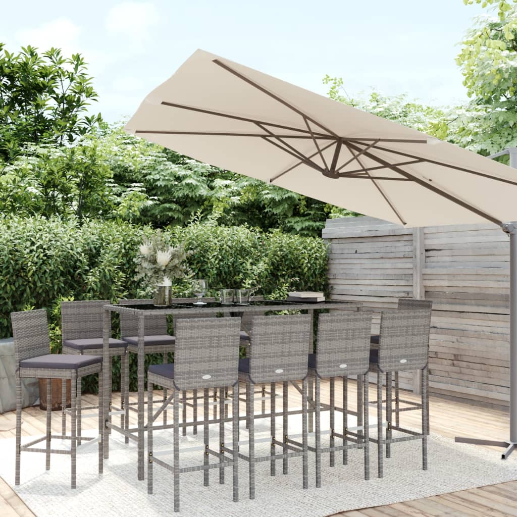 11-delige Tuinbarset met kussens poly rattan grijs
